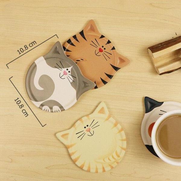 4 Cartoon Cat Heat Resistance Absorbent Ceramic Coasters
