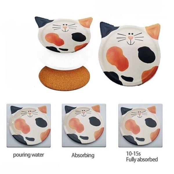4 Cartoon Cat Heat Resistance Absorbent Ceramic Coasters