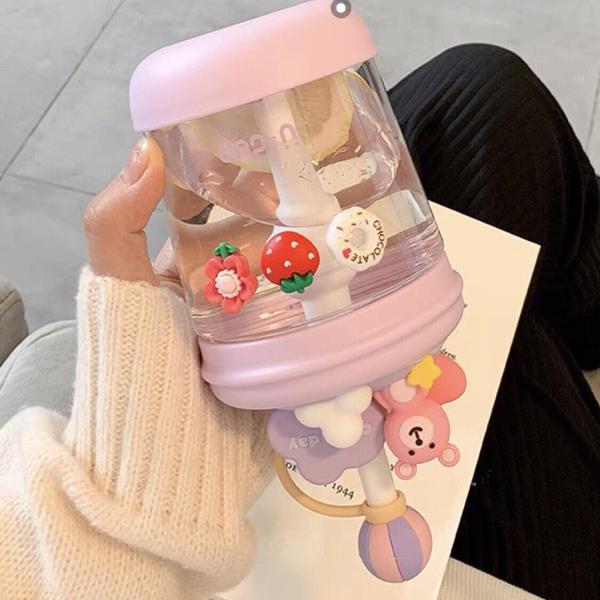 470 ML Cartoon Bear Leak Proof Twist Straw Water Bottle