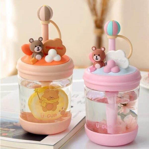 470 ML Cartoon Bear Leak Proof Twist Straw Water Bottle