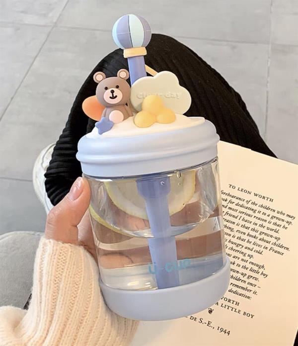 470 ML Cartoon Bear Leak Proof Twist Straw Water Bottle