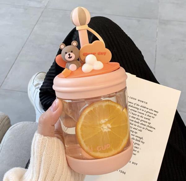 470 ML Cartoon Bear Leak Proof Twist Straw Water Bottle