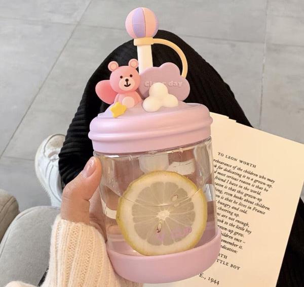 470 ML Cartoon Bear Leak Proof Twist Straw Water Bottle