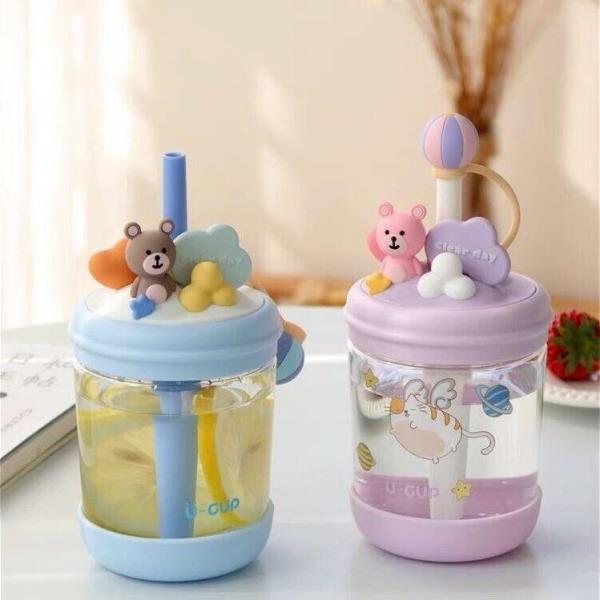 470 ML Cartoon Bear Leak Proof Twist Straw Water Bottle