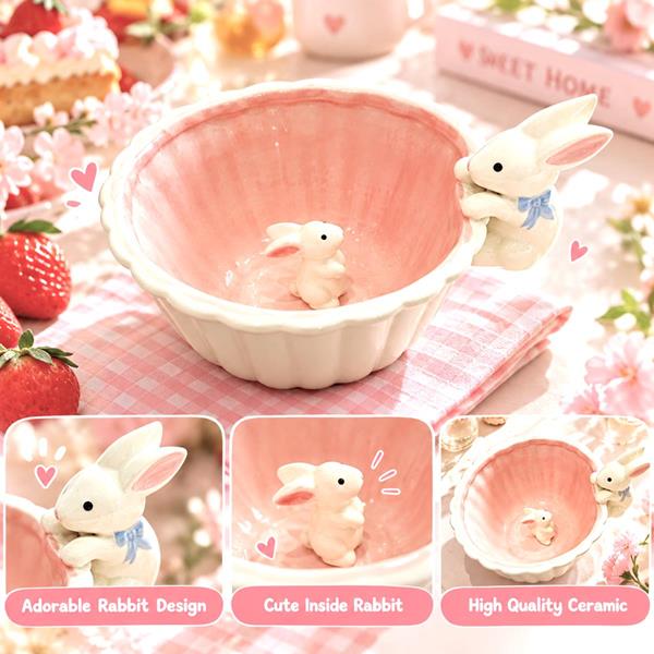 3D Cartoon Bunny Rabbit Ceramic Bowl