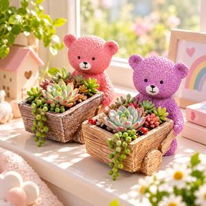 Cartoon Bear Cement Succulent Plant Flower Pot