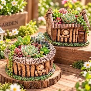 Animal Cottage House Cement Succulent Plants Flower Pot
