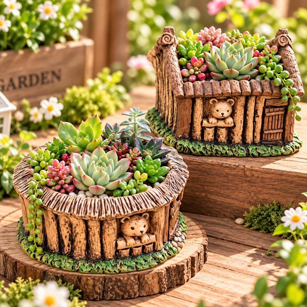 Animal Cottage House Cement Succulent Plants Flower Pot