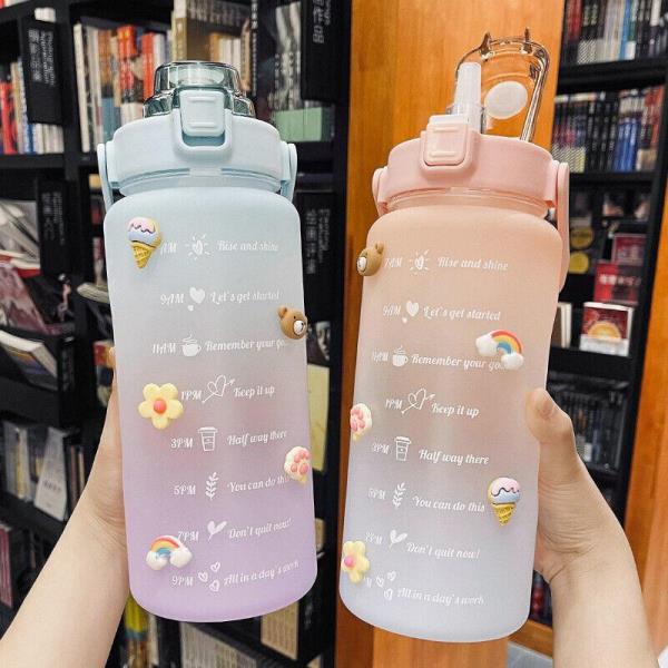 2L Sports Straw Water Bottle With Motivational Time Markings