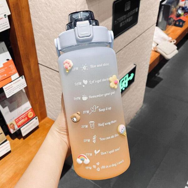 2L Sports Straw Water Bottle With Motivational Time Markings