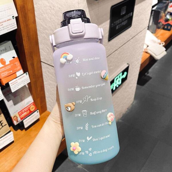 2L Sports Straw Water Bottle With Motivational Time Markings