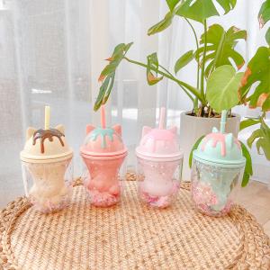 1000 ML Large Cartoon Bear Sippy Straw Water Bottle