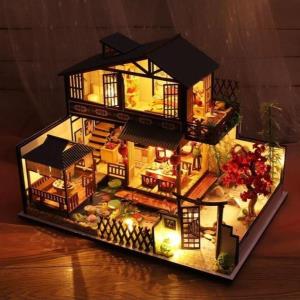 DIY Bamboo Spring Courtyard LED Music Miniature Dollhouse