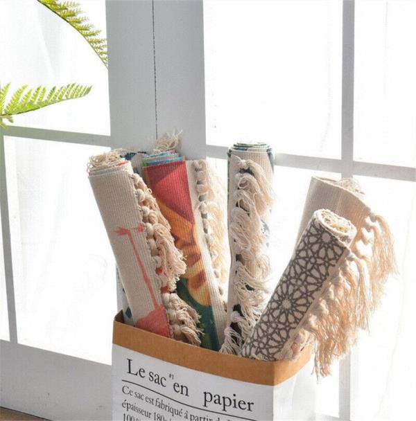Bohemian Rectangle Tassel Woven Knit Floor Decor Rug