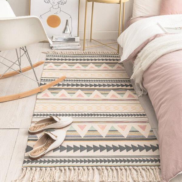 Bohemian Rectangle Long Tassel Hand Woven Knit Rug