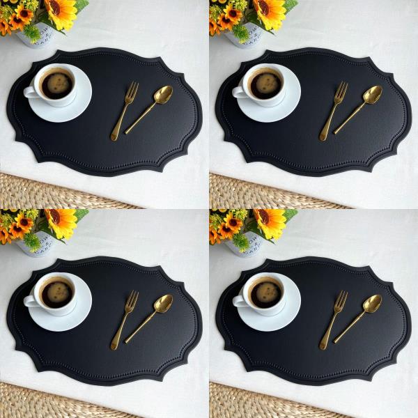 4 Retro Oval Faux Leather Table Dining Placemats