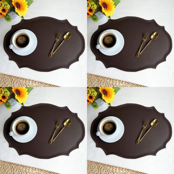 4 Retro Oval Faux Leather Table Dining Placemats