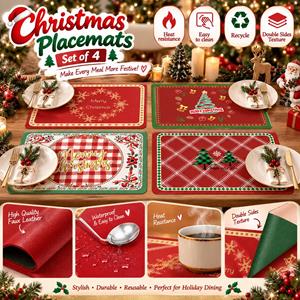 4 Pcs Christmas Red Rectangle Table Dining Cutlery Placemat
