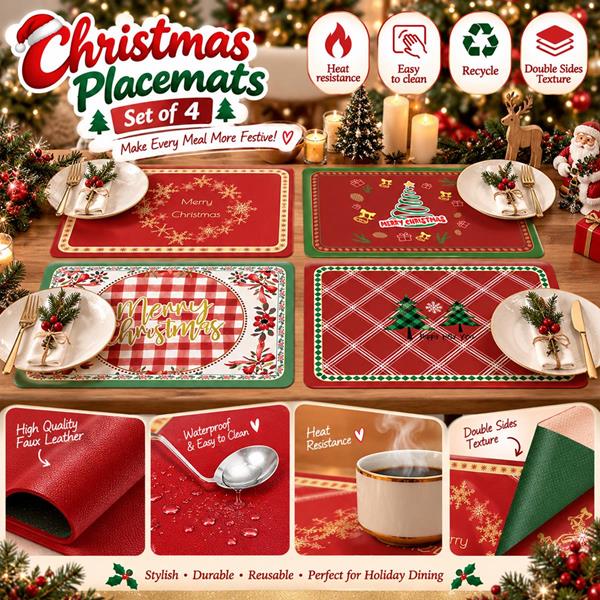 4 x Christmas Leather Rectangle Table Dining Placemat