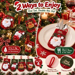 4 Pcs Christmas Red Rectangle Table Dining Cutlery Placemat