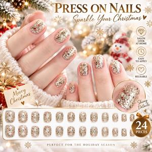 24 Christmas Snowflake Reusable Fake Press Nails