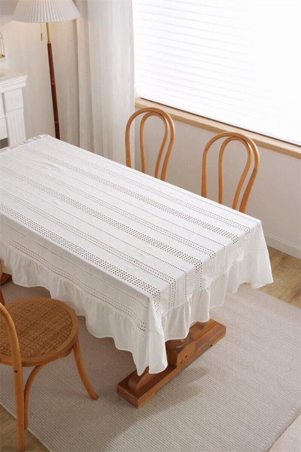 French Romantic White Cotton Rectangle Dining Tablecloth