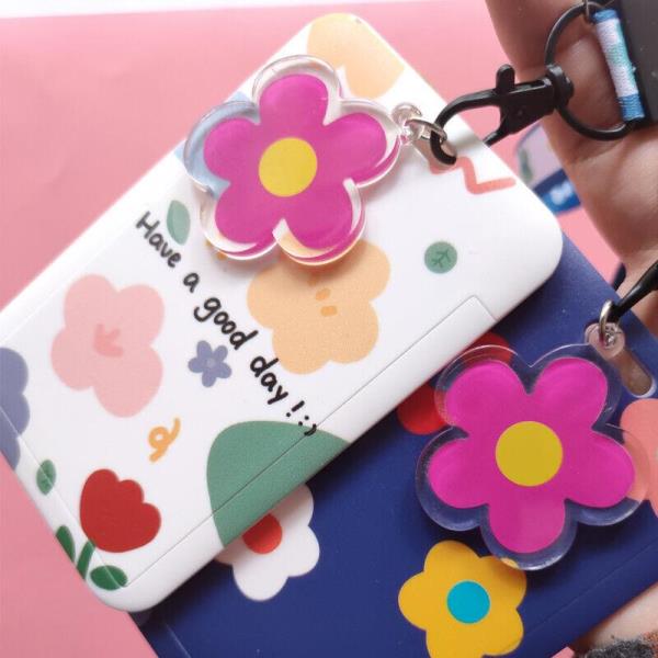 Cartoon Flower Neck Strap ID Card Badge Tag Holder