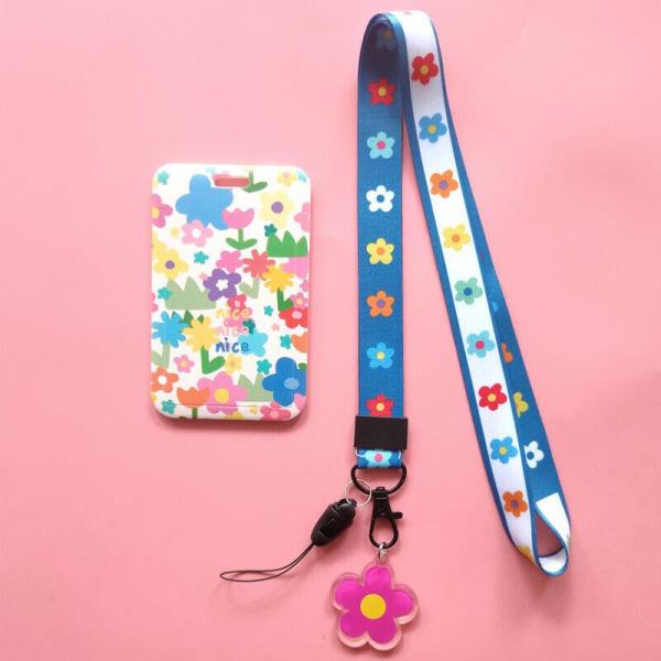 Cartoon Flower Neck Strap ID Card Badge Tag Holder