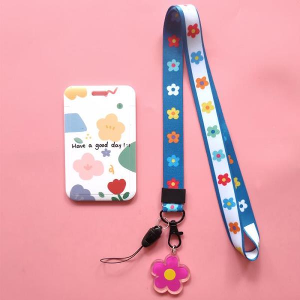 Cartoon Flower Neck Strap ID Card Badge Tag Holder