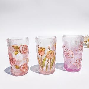 Flower Gold Foil Bark Drinking Crystal Glass Cup