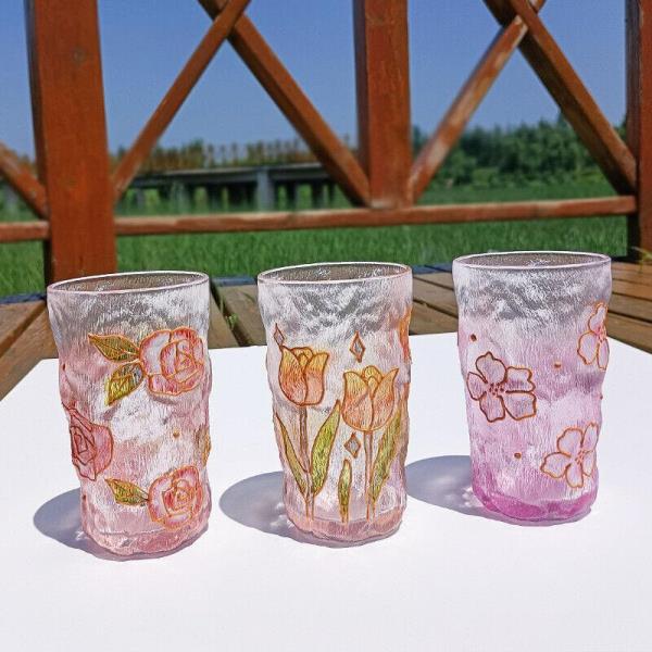 Flower Gold Foil Bark Drinking Crystal Glass Cup