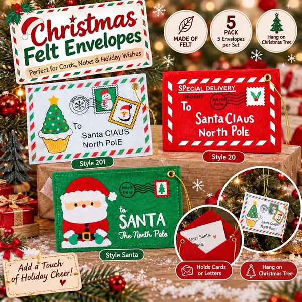 5 Christmas Gift Party Felt Envelops