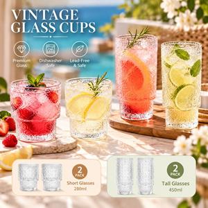 Flower Gold Foil Bark Drinking Crystal Glass Cup