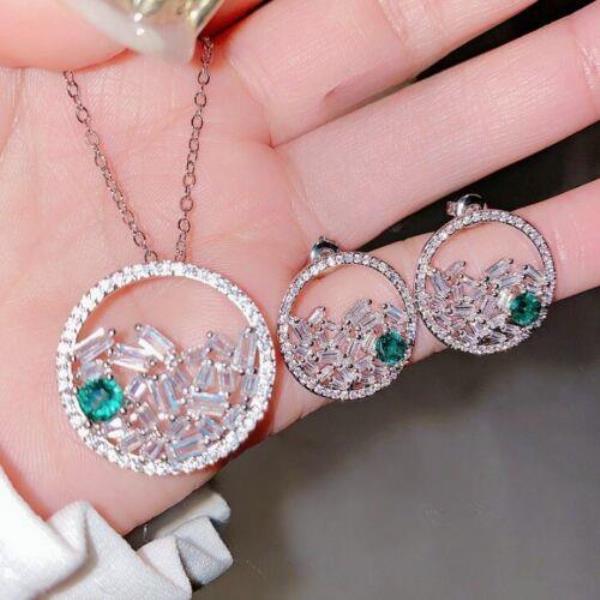 Luxury 18K Platinum Plated Zircon Star Tear Earrings Necklace Set