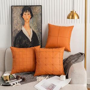 2 x Woven Knit Faux Leather Square Sofa Cushion Pillow Cover