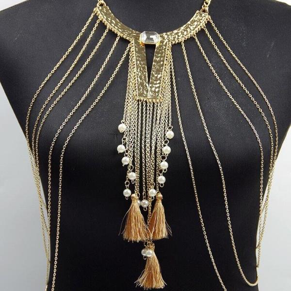 Gold Tassel Necklace Chest Bra Body Chain