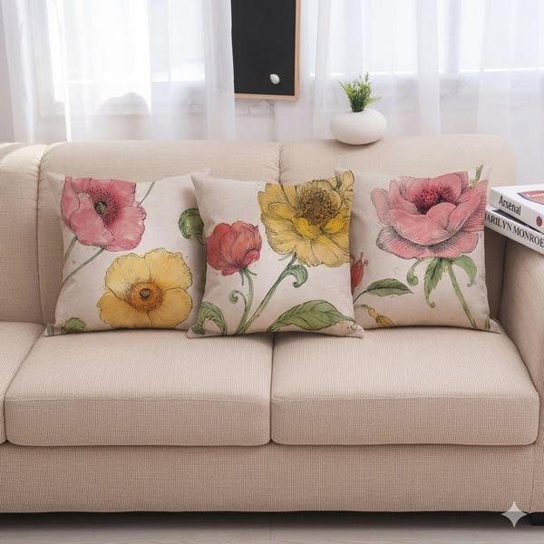 Modern Linen Flower Sofa Cushion Pillow Cover