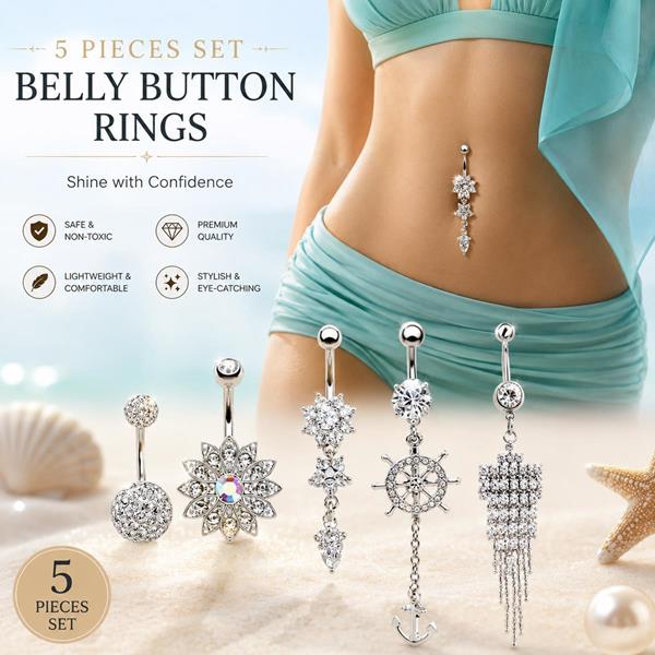 5 Flower Crystal Stainless Steel Belly Buttons