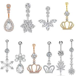 Stainless Steel Crystal Heart Navel Curved Belly Button