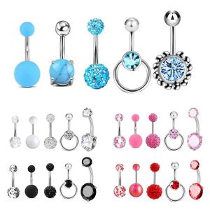 Stainless Steel Crystal Heart Navel Curved Belly Button
