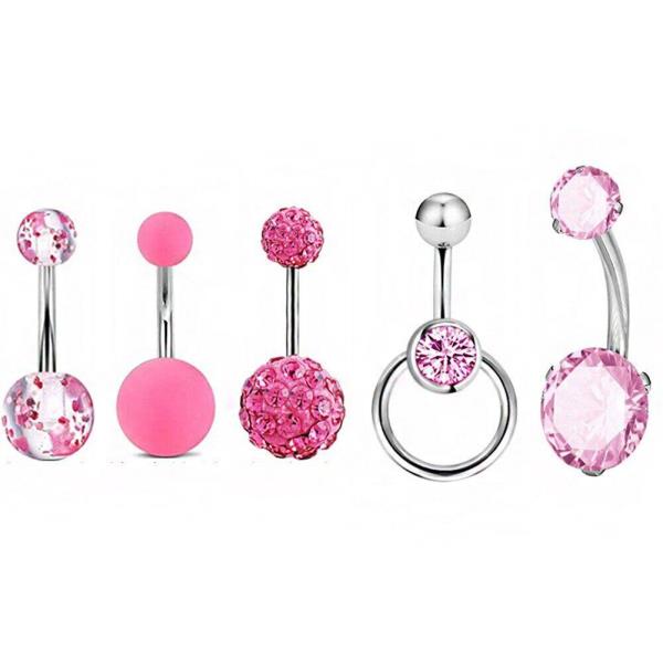 5 Pcs Crystal Stainless Steel Piercing Bar Belly Buttons