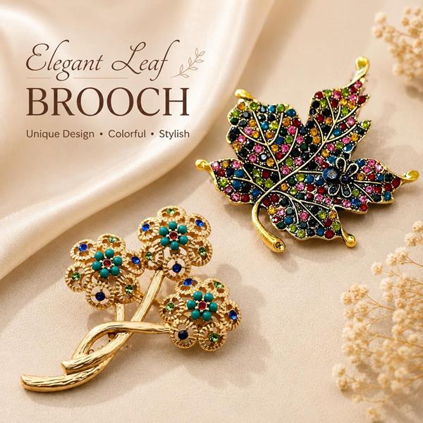 Luxury Baroque Retro Vintage Crystal Leaf Brooch