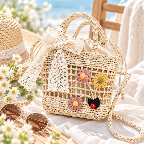 Straw Flower Woven Lace Crossbody Shoulder Bag