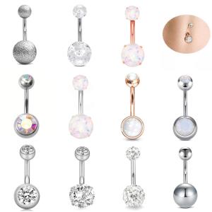 Stainless Steel Crystal Heart Navel Curved Belly Button