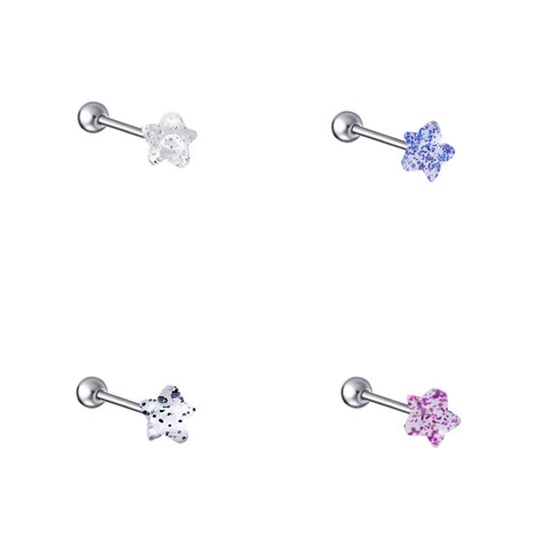 Stainless Steel Sequins Acrylic Star Bar Tongue Ring