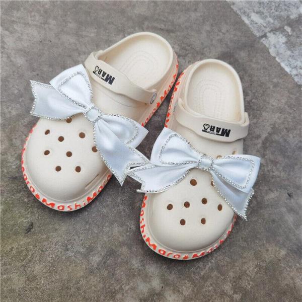 2 Pcs Crystal Chiffon Bow Crocs Shoe Charms Decoration