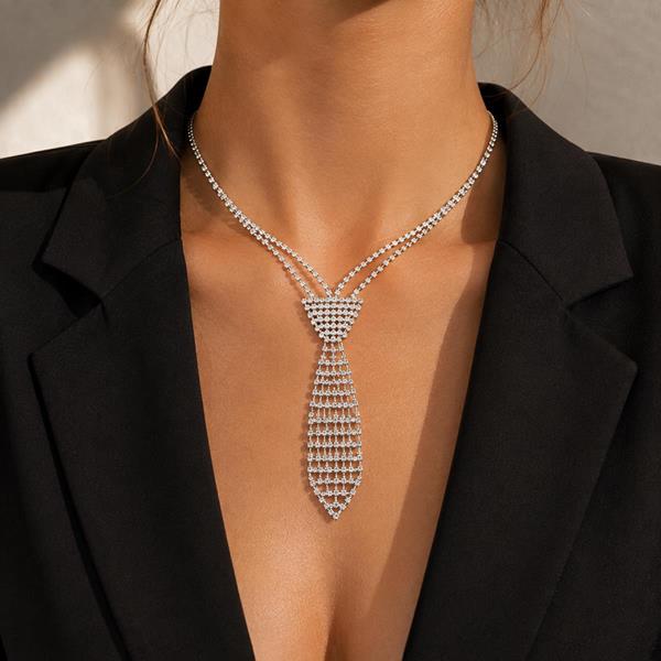 Rhinestone Tie Pendant Necklace