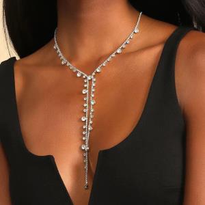 Waterdrop Rhinestone Tassel Necklace