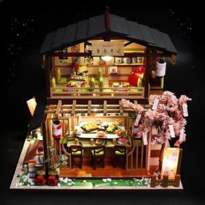 DIY Bamboo Spring Courtyard LED Music Miniature Dollhouse