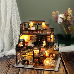 DIY Wooden LED 3D Flower House Miniature Dollhouse